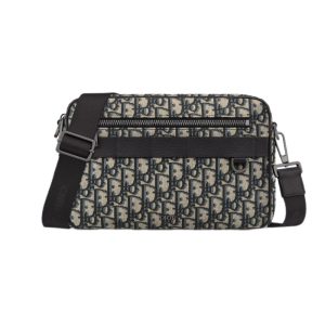 Maxi Safari Bag with Strap Beige and Black Dior Oblique Jacquard with Black Grained Calfskin