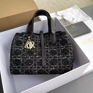 Medium Dior Toujours Bag Black Cannage Tweed