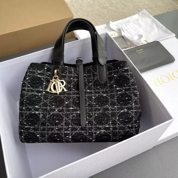 Medium Dior Toujours Bag Black Cannage Tweed