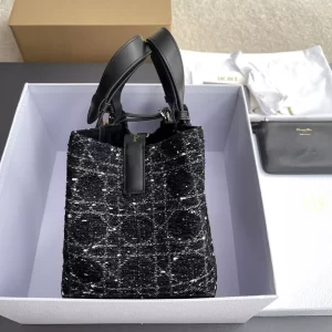 Medium Dior Toujours Bag Black Cannage Tweed