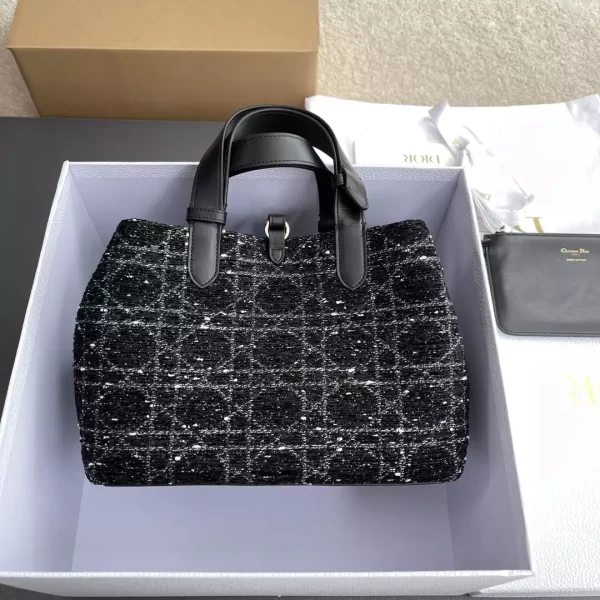 Medium Dior Toujours Bag Black Cannage Tweed