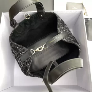 Medium Dior Toujours Bag Black Cannage Tweed