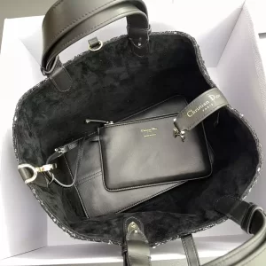 Medium Dior Toujours Bag Black Cannage Tweed