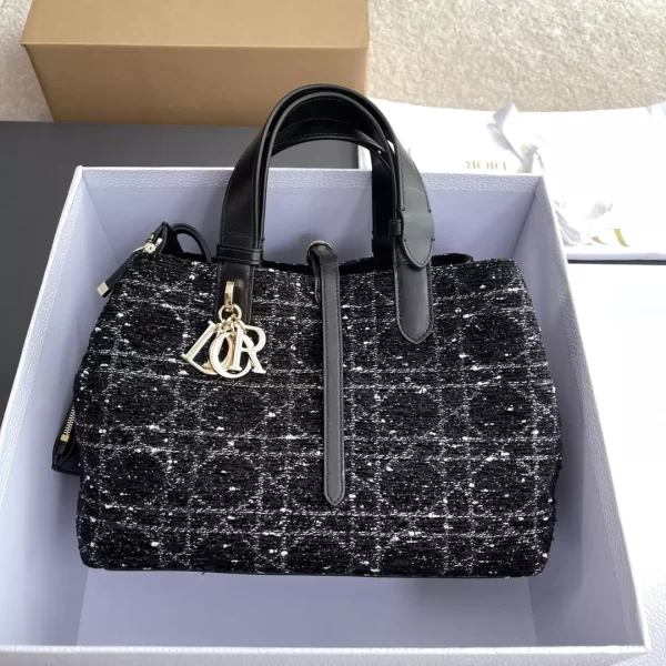 Medium Dior Toujours Bag Black Cannage Tweed