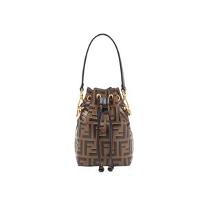 Mon Tresor Brown Leather Mini Bag with FF Embroidery