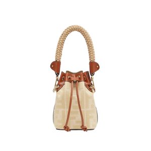 Mon Tresor Natural Straw Mini-Bag with FF Embroidery