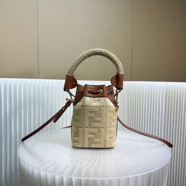 Mon Tresor Natural Straw Mini-Bag with FF Embroidery