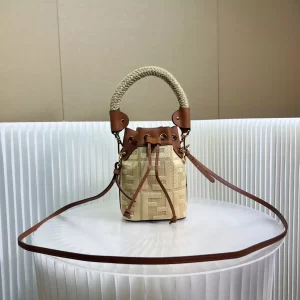 Mon Tresor Natural Straw Mini-Bag with FF Embroidery
