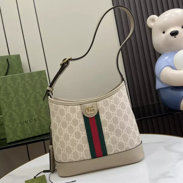 Ophidia GG Small Shoulder Bag in Beige and White GG Supreme