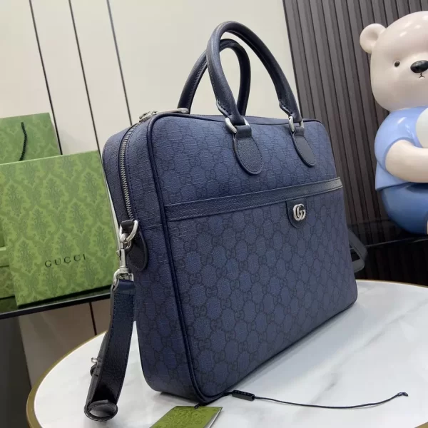 Ophidia Medium GG Briefcase in Blue and Dark Blue GG Supreme