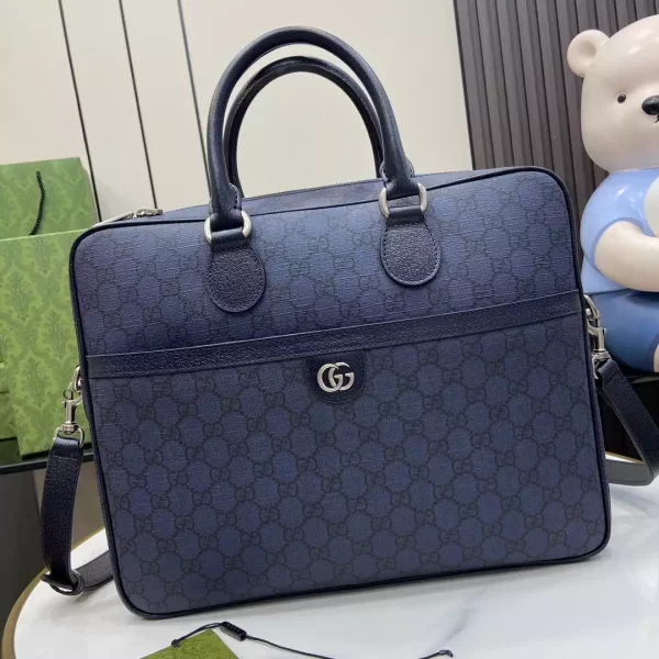 Ophidia Medium GG Briefcase in Blue and Dark Blue GG Supreme