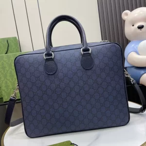 Ophidia Medium GG Briefcase in Blue and Dark Blue GG Supreme