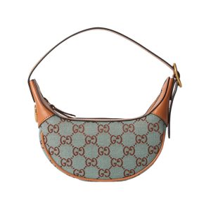Ophidia Super Mini Shoulder Bag in Pale Blue and Brown Canvas