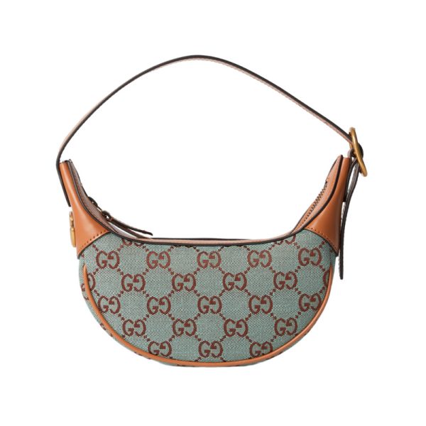 Ophidia Super Mini Shoulder Bag in Pale Blue and Brown Canvas