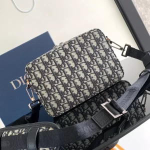 Safari Bag with Strap Beige and Black Dior Oblique Jacquard