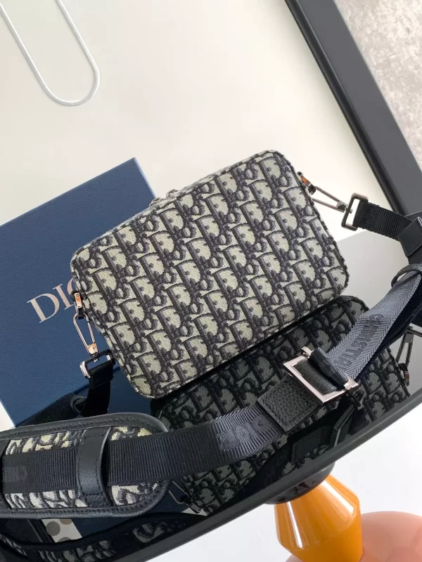 Safari Bag with Strap Beige and Black Dior Oblique Jacquard