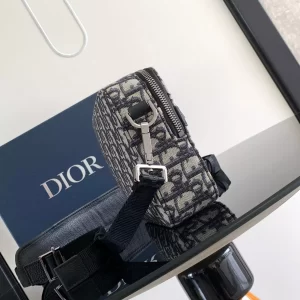 Safari Bag with Strap Beige and Black Dior Oblique Jacquard