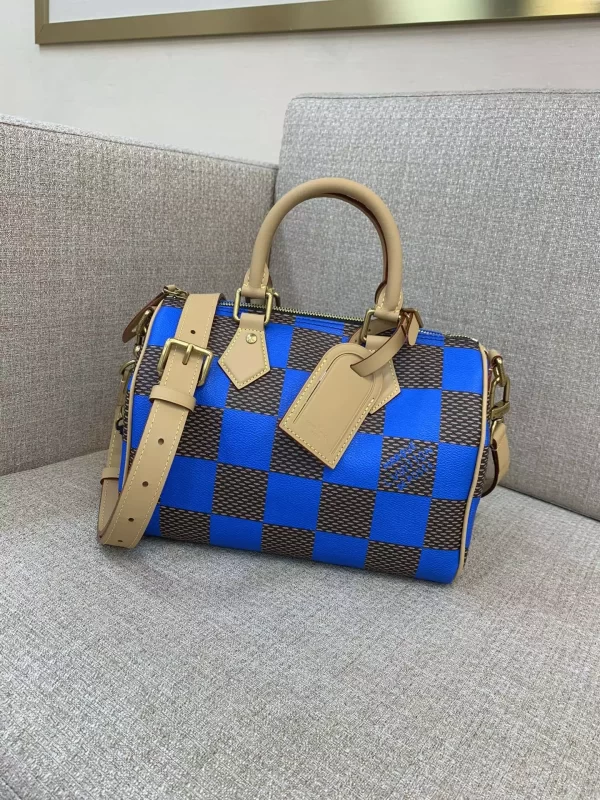 Speedy 25 Bandoulière Blue Damier Pop Canvas