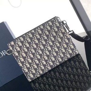 A5 Triangle Pouch Beige and Black Dior Oblique Jacquard