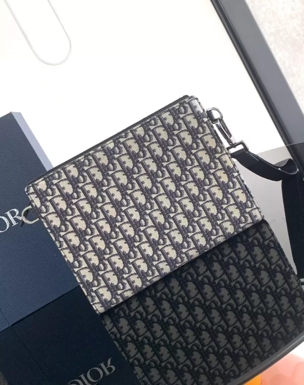 A5 Triangle Pouch Beige and Black Dior Oblique Jacquard