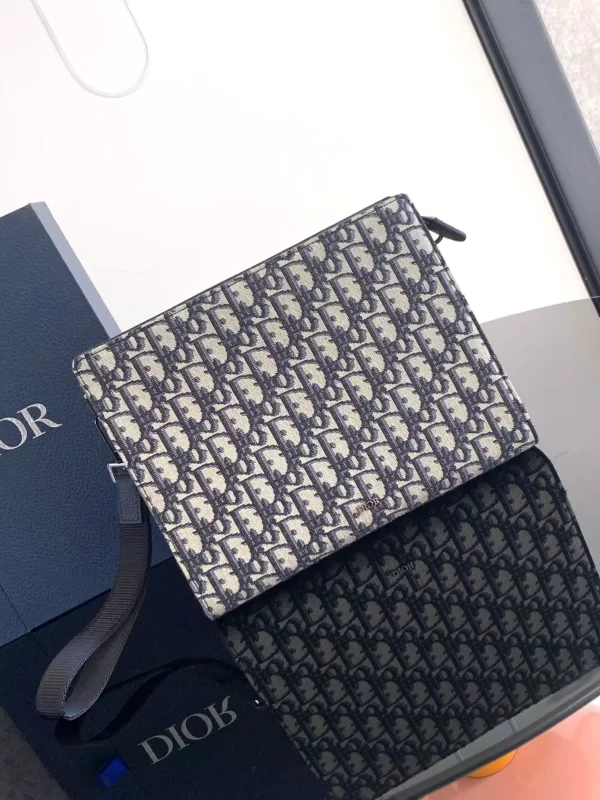 A5 Triangle Pouch Beige and Black Dior Oblique Jacquard