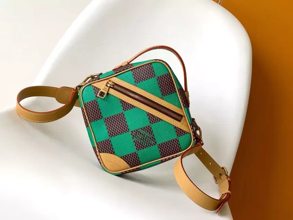 Chess Messenger Bag Green Damier Pop Canvas