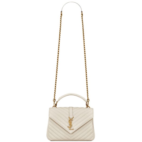 College Medium in Blanc Vintage Quilted Leather - YB086