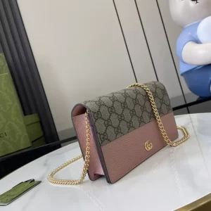 GG Marmont Chain Wallet in Ebony Supreme and Pink Leather