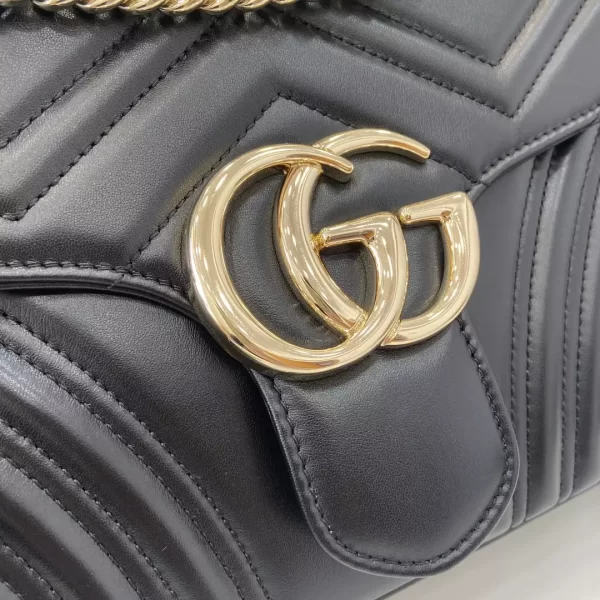 GG Marmont Large Shoulder Bag in Black Matelassé Chevron Leather