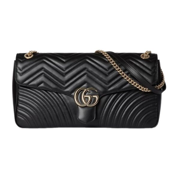 GG Marmont Large Shoulder Bag in Black Matelassé Chevron Leather