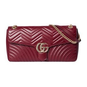 GG Marmont Large Shoulder Bag in Rosso Ancora Matelassé Chevron Leather