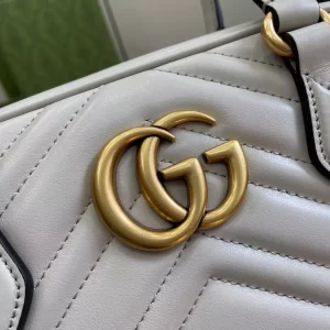 GG Marmont Small Top Handle Bag in Light Grey Leather