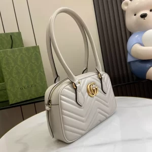 GG Marmont Small Top Handle Bag in Light Grey Leather