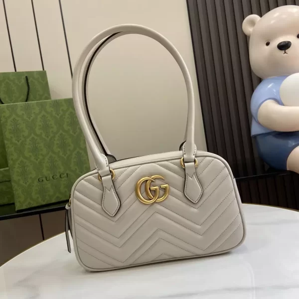 GG Marmont Small Top Handle Bag in Light Grey Leather