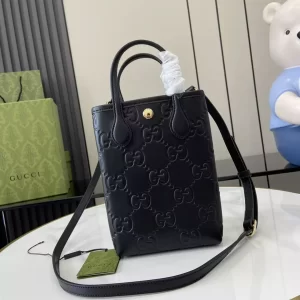 GG Super Mini Bag with Strap in Black GG Leather