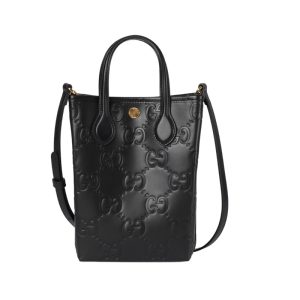 GG Super Mini Bag with Strap in Black GG Leather