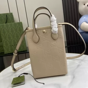 GG Super Mini Bag with Strap in Light Beige GG Leather