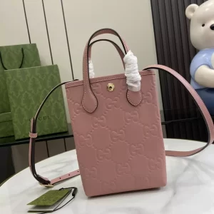 GG Super Mini Bag with Strap in Rose Beige GG Leather