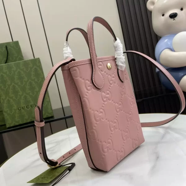 GG Super Mini Bag with Strap in Rose Beige GG Leather