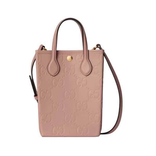 GG Super Mini Bag with Strap in Rose Beige GG Leather