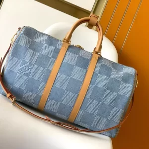 Keepall Bandoulière 50 Blue Damier Denim 3D Cotton Canvas