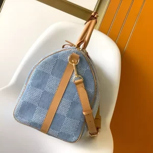 Keepall Bandoulière 50 Blue Damier Denim 3D Cotton Canvas