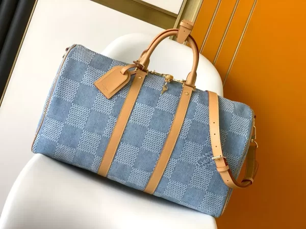 Keepall Bandoulière 50 Blue Damier Denim 3D Cotton Canvas