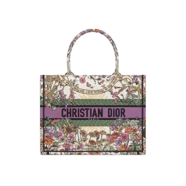 Medium Dior Book Tote Ecru Multicolor Dior 4 Saisons Été Soleil Embroidery