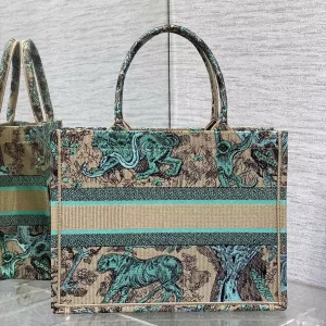 Medium Dioriviera Dior Book Tote Raffia with Aquamarina Toile de Jouy Sauvage Embroidery