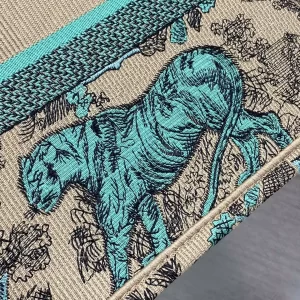 Medium Dioriviera Dior Book Tote Raffia with Aquamarina Toile de Jouy Sauvage Embroidery