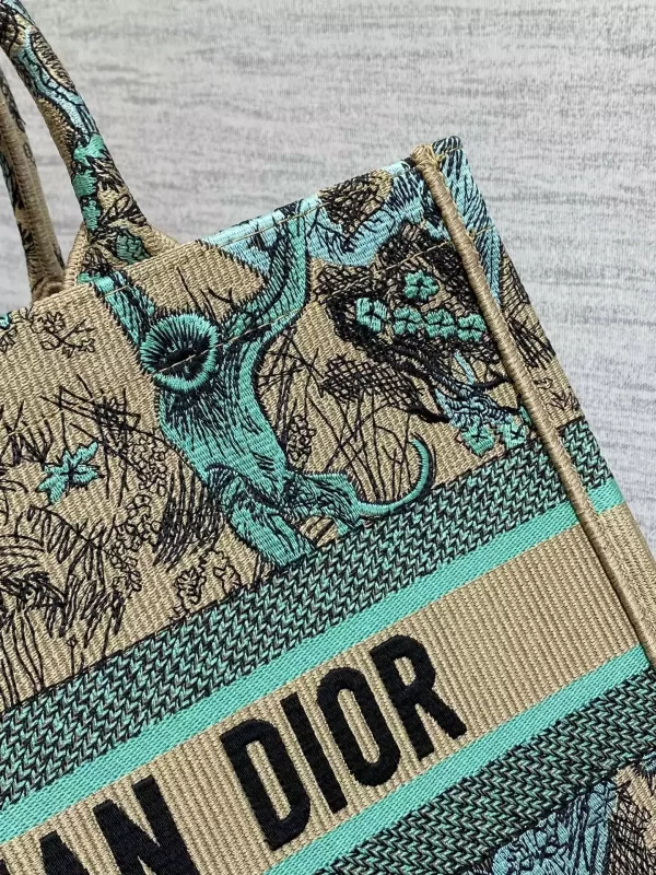 Medium Dioriviera Dior Book Tote Raffia with Aquamarina Toile de Jouy Sauvage Embroidery