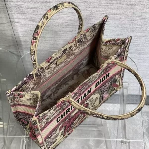 Medium Dioriviera Dior Book Tote Raffia with Candy Pink Toile de Jouy Sauvage Embroidery