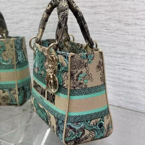 Medium Dioriviera Lady D-Lite Bag Raffia with Aquamarina Toile de Jouy Sauvage Embroidery