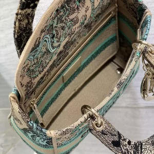 Medium Dioriviera Lady D-Lite Bag Raffia with Aquamarina Toile de Jouy Sauvage Embroidery